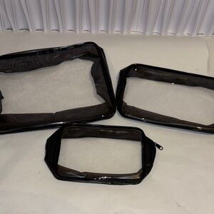 3 Clear cosmetic Bags Storage Pouch Black Transparent NWT